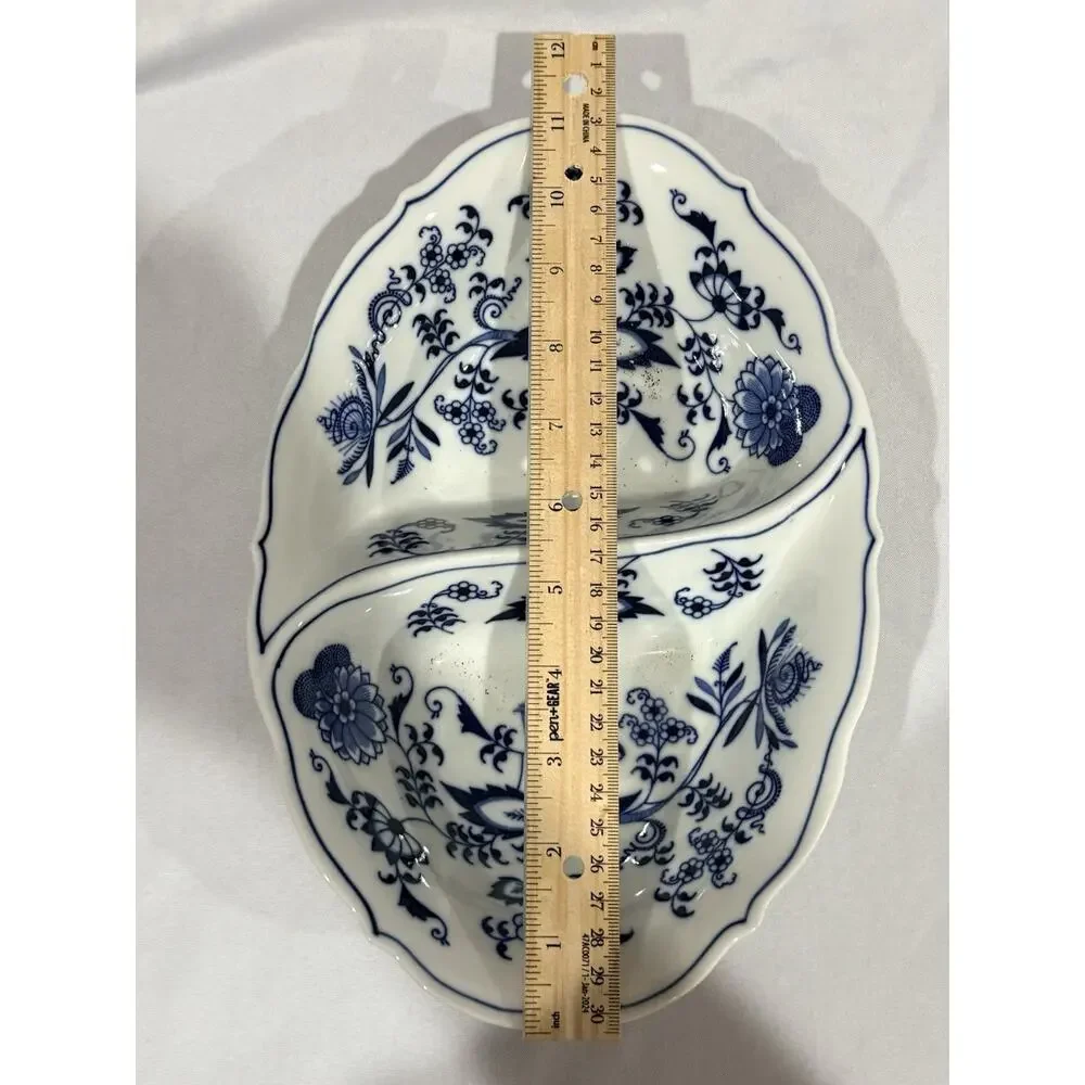 Vintage Blue Danube Blue Onion Pattern Divided Oval Serving Bowl 11”